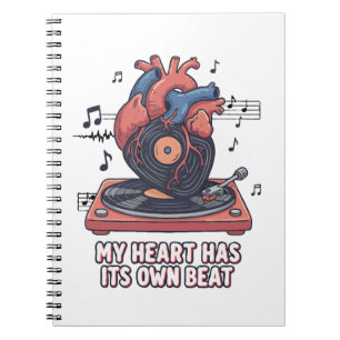 Caderno Espiral "Meu Coração Tem Seu Próprio Ritmo" Vinil Divertid