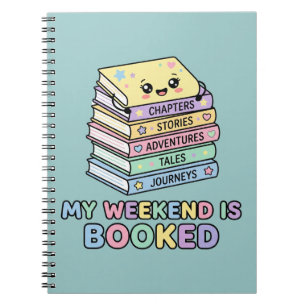 Caderno Espiral Meu Fim de Semana Está Reservado Pilha de Livros E