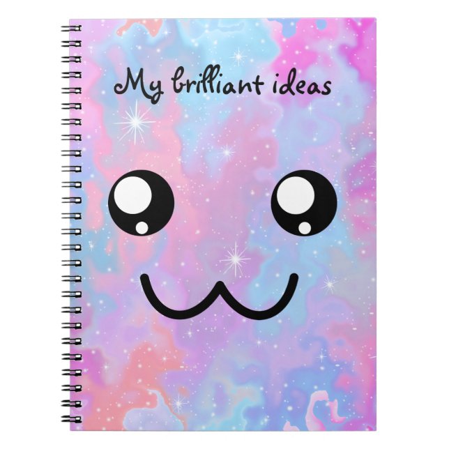Caderno Espiral Meu kawaii bonito do pastel da cara das ideias (Frente)