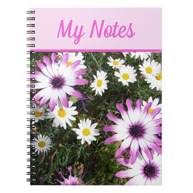 Caderno Espiral Meu Livro de Notas Daisy Linda Flor-Flor Rosa Rosa (Frente)