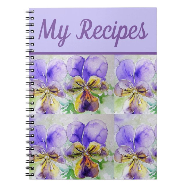 Caderno Espiral Meu Livro de Receitas Arte Aquarela Violeta Roxa (Frente)
