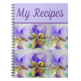 Caderno Espiral Meu Livro de Receitas Viola Flor Roxa Arte Aquarel