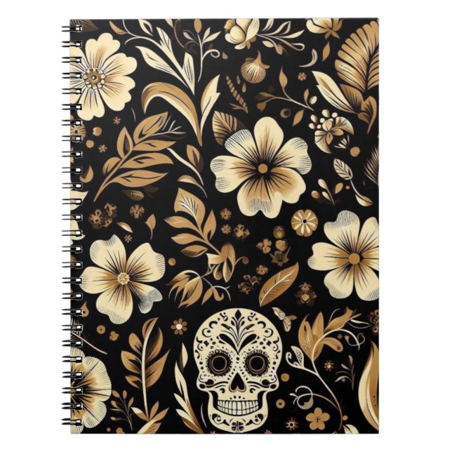 Caderno Espiral mexican dead and floral black art Poker (Frente)