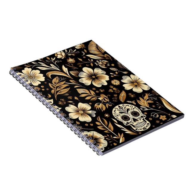 Caderno Espiral mexican dead and floral black art Poker (Lado Direito)