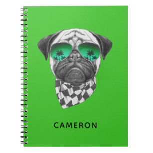 Caderno Espiral Miami Pug   Adicione seu nome