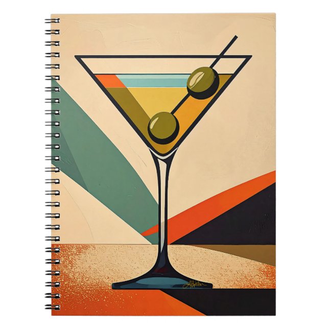 Caderno Espiral Mid Century Modern Color Block Martini Art (Frente)