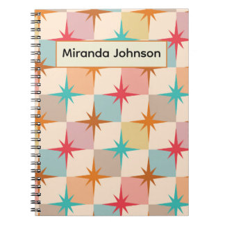 Caderno Espiral Mid Century Starbursts on Pastel Checkerboards 