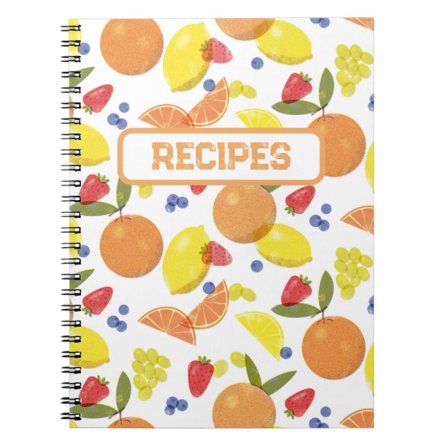 Caderno Espiral Mid Mod Grungy Risograph Fruit Recipe (Frente)