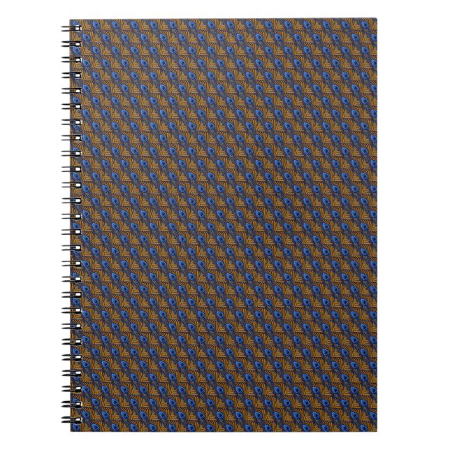 Caderno Espiral Midnight blue and orange peacock feather pattern (Frente)