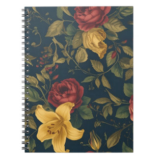 Caderno Espiral Midnight Victorian Floral – Yellow Lilies & Roses 