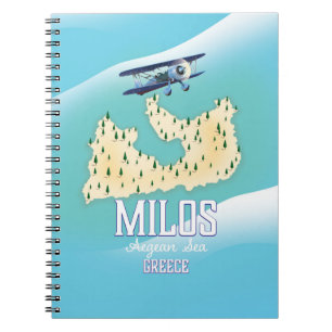 Caderno Espiral Milos, poster de viagens de mapa da ilha grega.