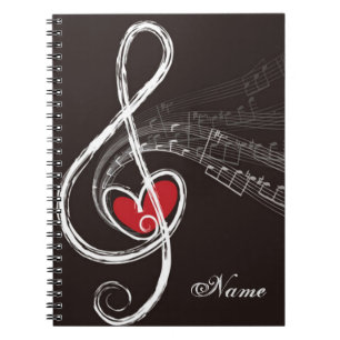 Caderno Espiral MIM preto do Clef de triplo da MÚSICA do CORAÇÃ