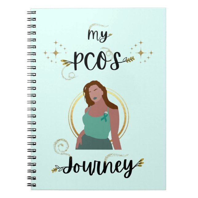 Caderno Espiral Minha Viagem PCOS Dourada Glitter Gatilha Teal Rib (Frente)