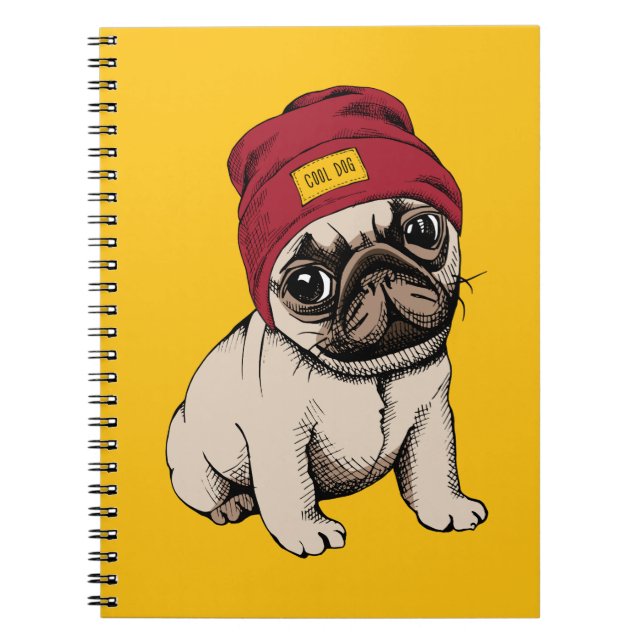 Caderno Espiral Mini Pug do hipster do filhote de cachorro (Frente)
