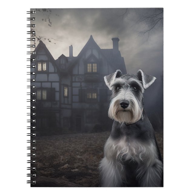 Caderno Espiral Miniatura Schnauzer Halloween Scary (Frente)