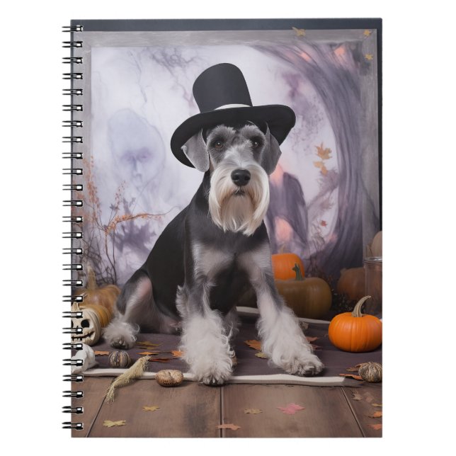 Caderno Espiral Miniatura Schnauzer Pumpkins Halloween Assustado (Frente)
