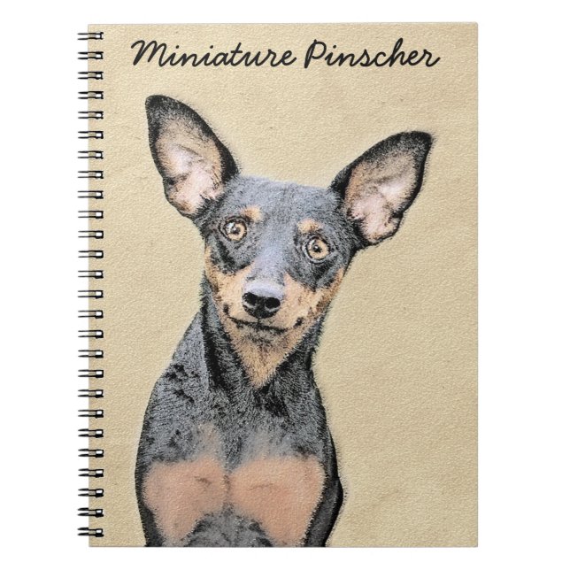 Caderno Espiral Miniature Pinscher Painting Cute Original Dog Art (Frente)