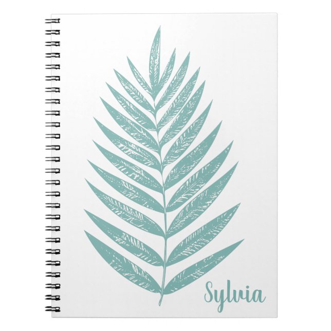 Caderno Espiral Mínima Linha Natureza Desenho Teal Personalizado (Frente)