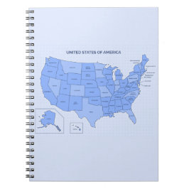 Caderno Espiral Minimal Blue United States Map Illustration