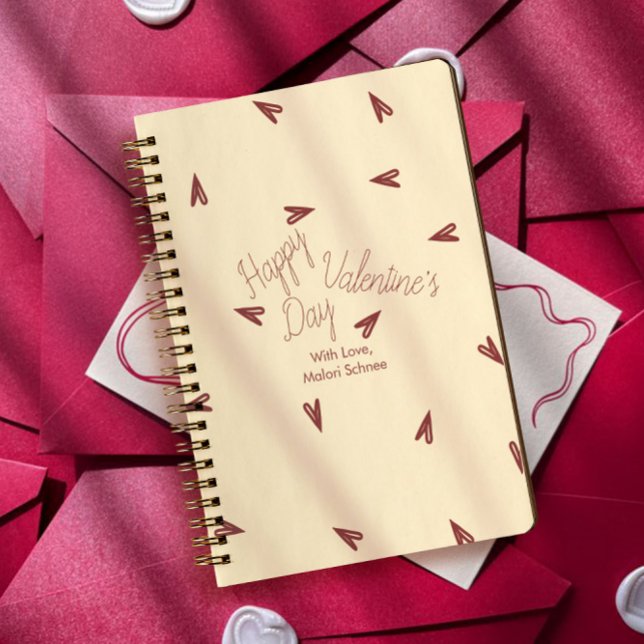 Caderno Espiral Minimal Burgundy & Cream Hearts Valentine (Criador carregado)