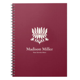 Caderno Espiral Minimal Burgundy Lotus Floral Yoga Wellness