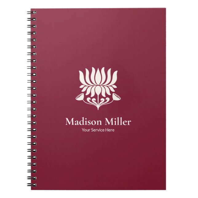 Caderno Espiral Minimal Burgundy Lotus Floral Yoga Wellness (Frente)