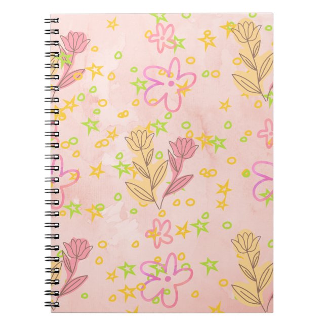 Caderno Espiral Minimal Floral Doodle Pattern –Pastel Pink pattern (Frente)