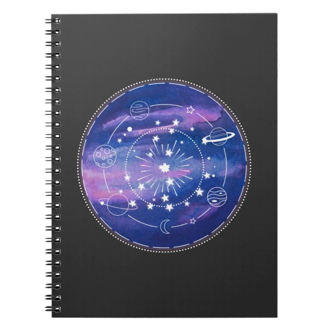 Caderno Espiral Minimal Galaxy Moon Design | Cosmic Aesthetic Art (Frente)