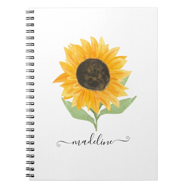 Caderno Espiral Minimal Rustic Sunflower Personalized Name Script (Frente)