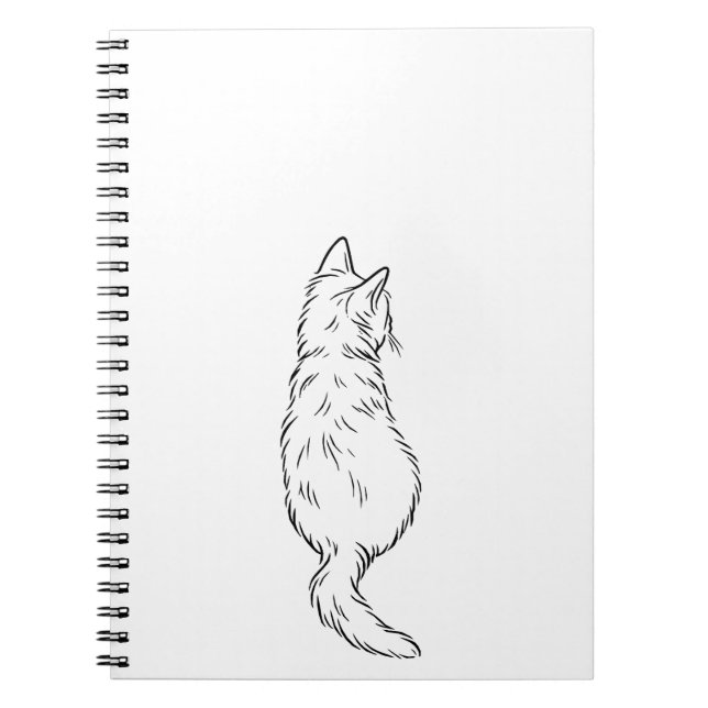 Caderno Espiral Minimalist Cat Back View Line Art Notebook (Frente)