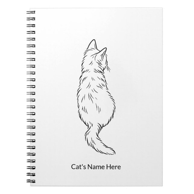Caderno Espiral Minimalist Cat Line Art Personalized Name Notebook (Frente)
