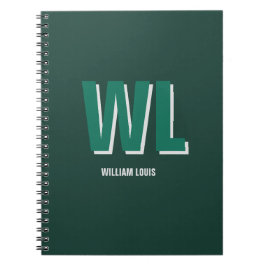 Caderno Espiral Minimalist Emerald Green Personalized Monogram