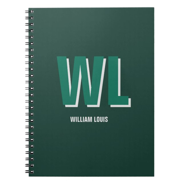 Caderno Espiral Minimalist Emerald Green Personalized Monogram  (Frente)