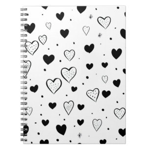 Caderno Espiral Minimalist Heart Notebook – Black and White Cute