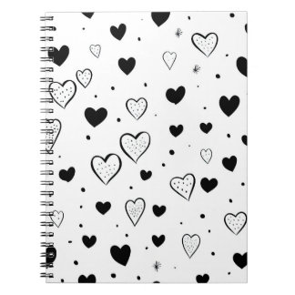 Caderno Espiral Minimalist Heart Notebook – Black and White Cute