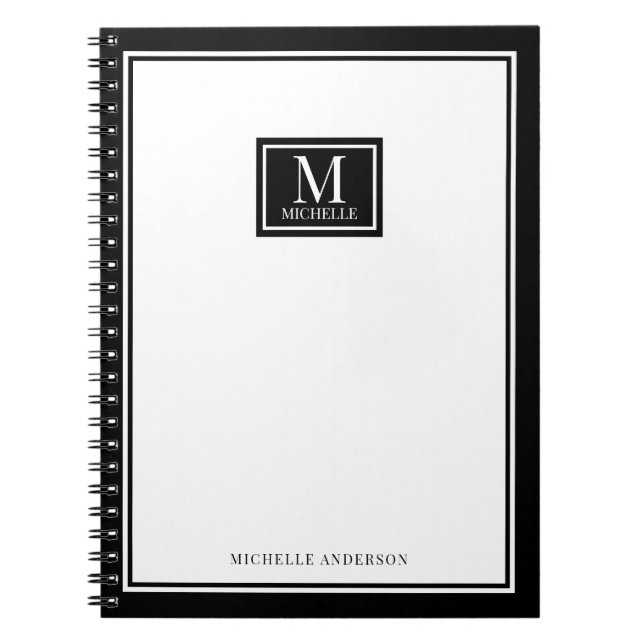 Caderno Espiral Minimalist Monogram Chic Double Boarder Black (Frente)