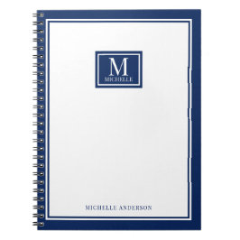 Caderno Espiral Minimalist Monogram Chic Double Boarder Navy Blue