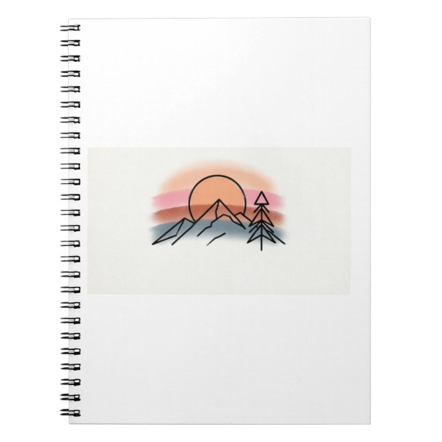 Caderno Espiral Minimalist Mountain Sunset - Retro Nature Art Desi (Frente)