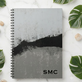 Caderno Espiral Minimalista Abstrato Preto e Cinza Escovado