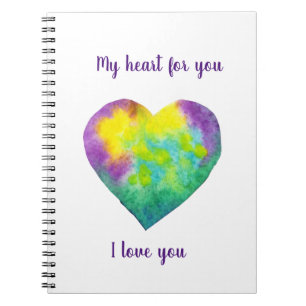 Caderno Espiral Minimalista eu te amo o coração do arco-íris