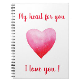 Caderno Espiral Minimalista eu te amo o coração vermelho