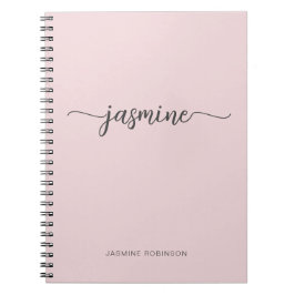 Caderno Espiral Minimalista Script de Nome Monograma Feminino Rosa
