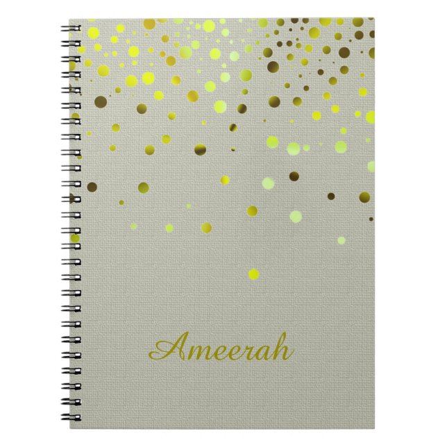 Caderno Espiral Mínimo Branco com Glitter Confetti Dourado Verde (Frente)