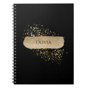 Caderno Espiral Mínimo Dourado Black Modern Dourado Splatters