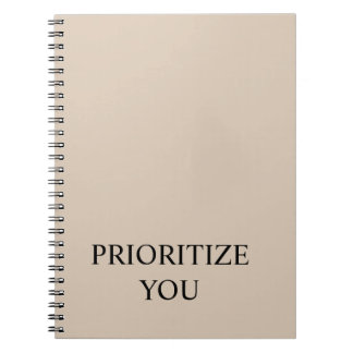 Caderno Espiral Mínimo Priorizar Você Citação Bege