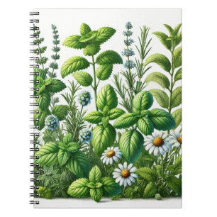 Caderno Espiral Mint, Basil, Rosemary, Chamomile Herb Garden