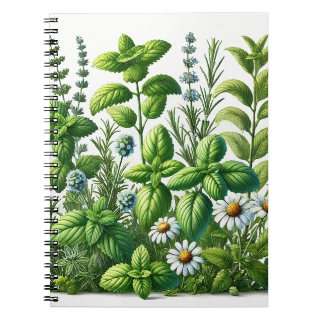 Caderno Espiral Mint, Basil, Rosemary, Chamomile Herb Garden (Frente)