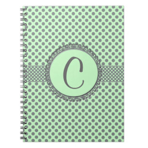 Caderno Espiral Mint Green com Bolinhas-Monograma de Cinzas