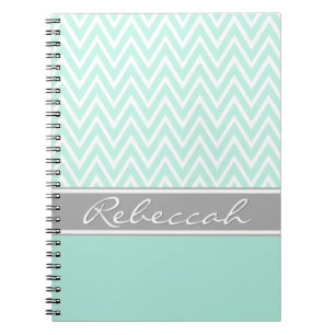 Caderno Espiral Mint Green White Chevron Zigzag - Nome da Cinza do