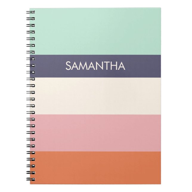 Caderno Espiral Mint Peach Modern Color Blocks Stripes Personaliza (Frente)